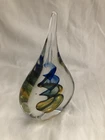 Marano Style HAND BLOWN Art Glass TEARDROP Clear   Glass w/Blue/Green  6"X3.5"