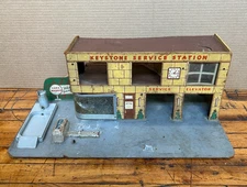 Vintage 1940's Keystone Service Station Incomplete Wood Toy Set Size 22x12 Size