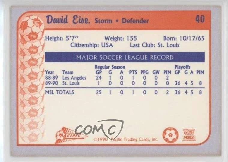 1990-91 Pacific MSL David Eise #40 - Image 2 of 2
