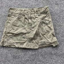 American Eagle Skirt Womens Size 4 Olive Green Distressed Raw Hem Cotton Mini
