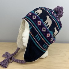 L.L. Bean Women  s Winter Trapper Hat Hear Flaps Tassels Lined Polar Bears