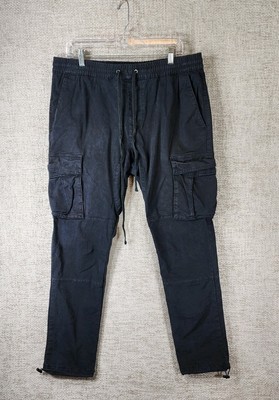 Pacsun Slim Cargo Pants Mens L Black Canvas Tapered Drawstring Cinch Cuff