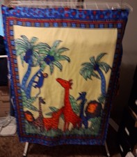 Baby Quilt 37" X 54" fleece both sides, African Animals, Giraffe, lion, monkey