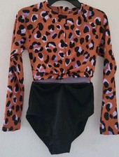    Art Class Girls Pink Animal Print One-Piece Swimsuit Orange Black S 6/7   
