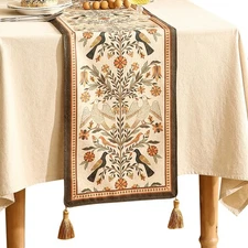Decorative Linen Small Table Runner 63 Inches Long,Floral Rustic Runner for T...