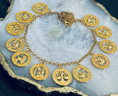 Zodiac Necklace Twelve Horoscope Astrology Wheel Coin Charm Pendants