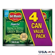 French Style Green Beans Canned Non-GMO Shelf-Stable Side Dish Pack of 4 New