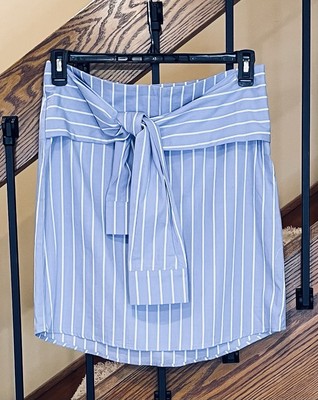 Socialite Shirt Skirt Blue And White Pin Strip Arm Sleeve Ties SZ. Lg NWOT
