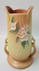 Vintage Roseville Mock Orange 982-8 Pottery Vase Yellow Pink Embossed Floral Art