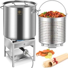 100QT Stainless Steel Seafood Boil Pot with 2...