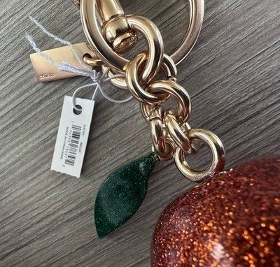 NWT Coach Glitter Orange Bag Charm Key Fob Imitation Gold / Spice