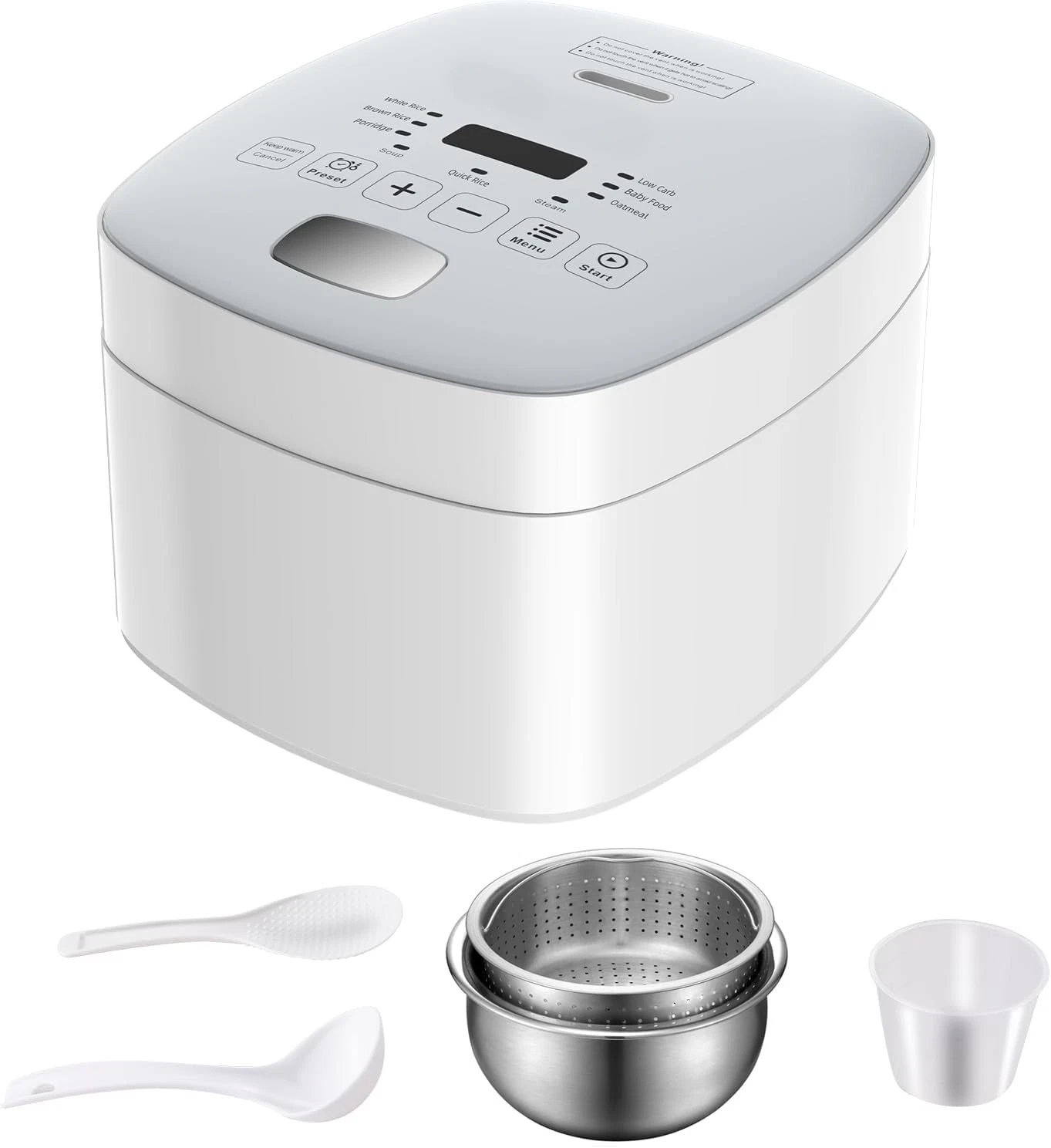 Novaspark Low Carb Rice Cooker Stainless Steel 5 Cup White