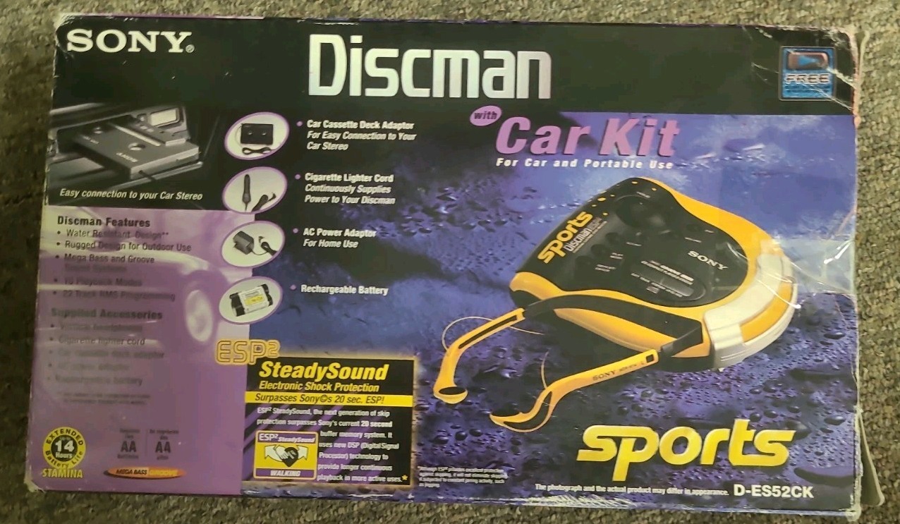 Sony D-ES52CK RARE Yellow Sports Discman Boxed Car Kit Untes