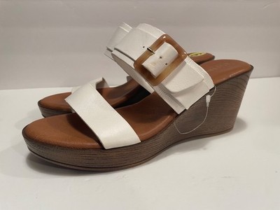 Lottini White Leather Wedge Sandals Heels Made In Italy Shoes Womens Sz 9