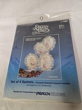 2 Vtg Paragon Precious Moments Embroidery Sachets Goose Girls  Best Friends