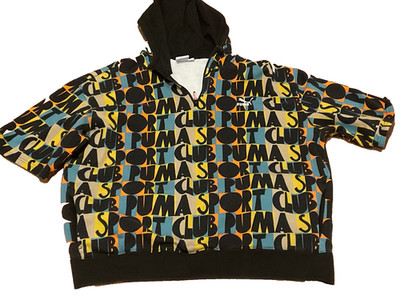 Mens PUMA RETRO HC AOP Short Sleeve Hoodie KANGAROO POCKET XL (54''C )28''L