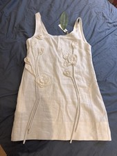 FARM Rio White Linen Floral Appliqué Mini Dress Size L BNWT