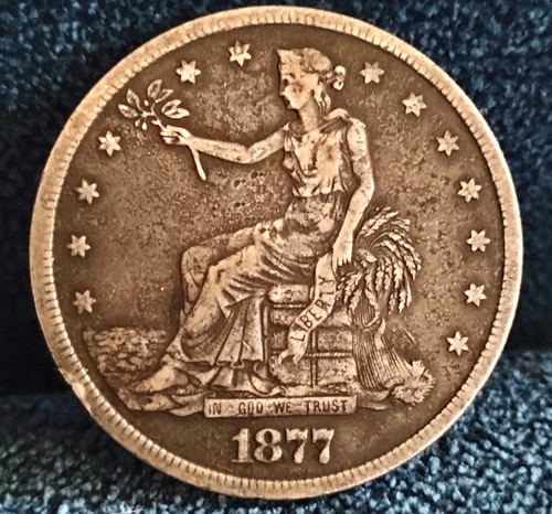 1877 Trade Dollar Better Date Fine+ in Grade Beautiful Coin Absolutely Genuine
