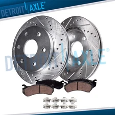 13.58" REAR Drilled Disc Rotors Brake Pads for Chevy GMC Silverado Sierra 1500