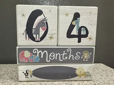 Things Remembered Wood Baby Children Milestone Age Blocks Animals Orig Box EUC!