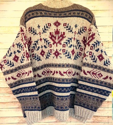 MARKS & SPENCER Mens XL Chunky ALPACA WOOL BLEND Fair Isle Pullover Sweater UK