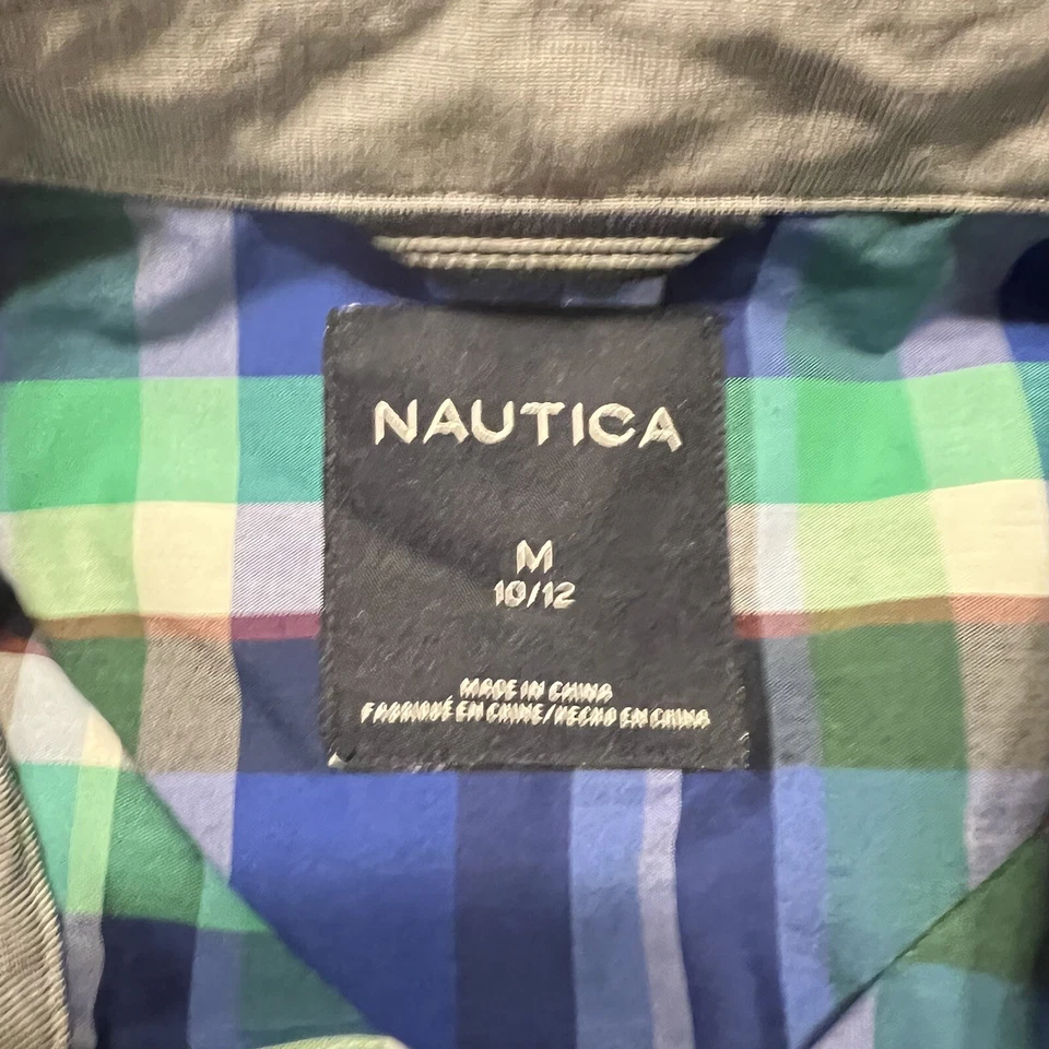 Camisa de vestir a cuadros Nautica niños mediana 10/12 abotonada informal azul verde Foto 4 de 4