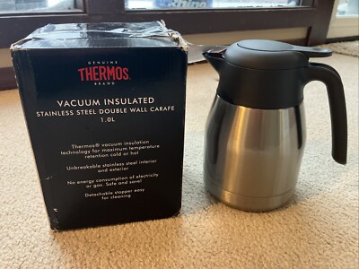 Thermos Vacuum Insulated Stainless Steel Double Wall 1 Liter Carafe -open Box