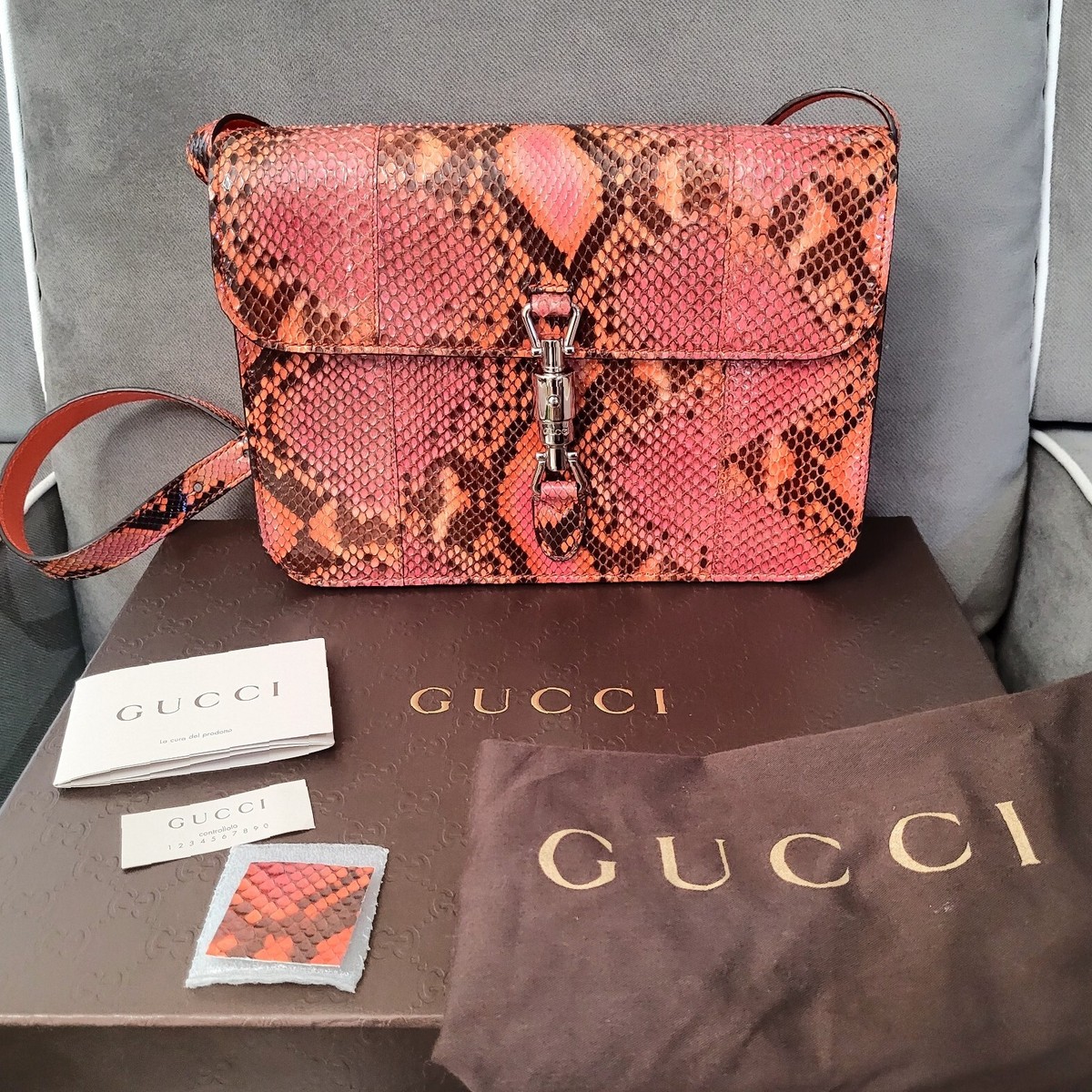 Gucci Jackie Soft Convertible Shoulder Bag Leather Piton Orange | eBay