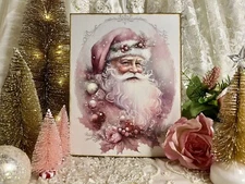 Pink Merry Christmas, Dreamy Santa, Handcrafted Plaque / Sign