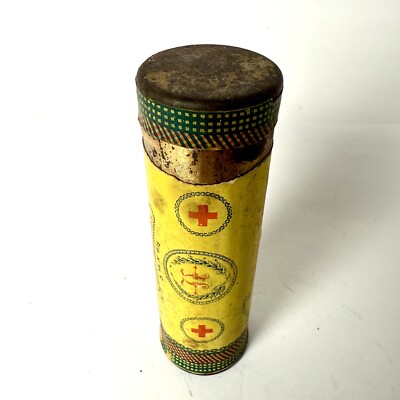 VTG Johnson & Johnson Tin mustard Plaster Container & With Lid & Yellow Label