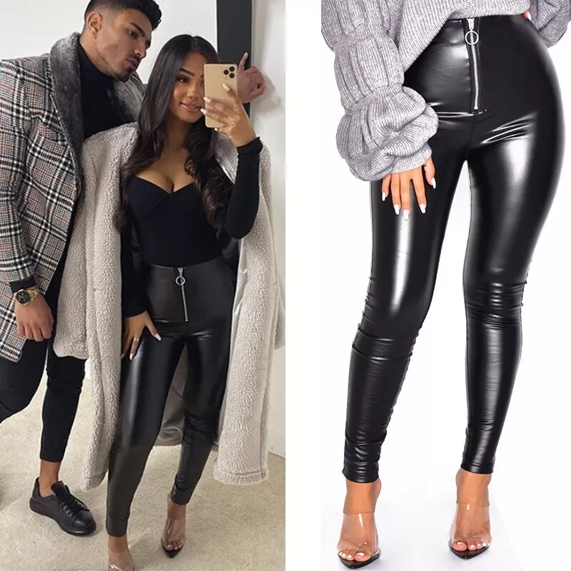 Shiny black deals faux leather leggings