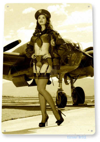 Bomb Dropper Aviation Sign WW2 Pin-up Girl, Retro Airplane Hangar Tin Sign B113 - Picture 1 of 2