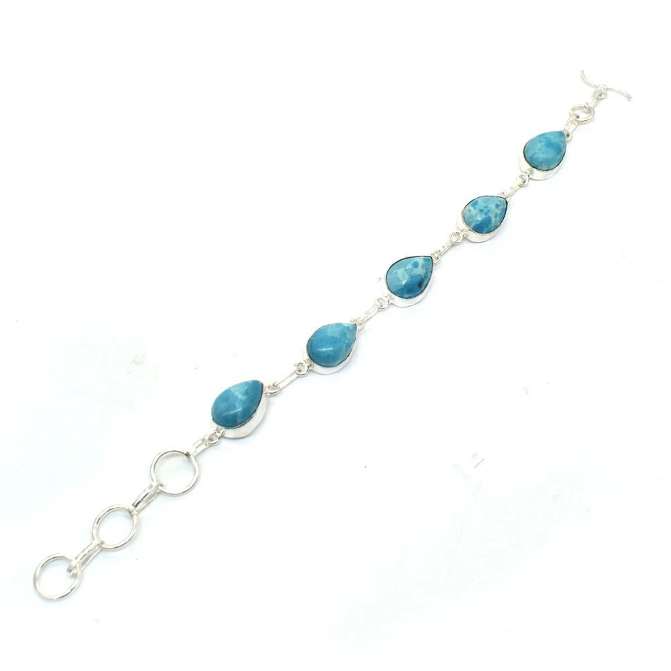 Pulsera Larimar Azul Lágrima Venta Madre Plata de Ley 925 Chapada 7.5" Foto 2 de 4