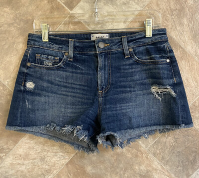Paige Shorts Women's 27 Blue Denim Daryn Short Distressed Frayed Hem Mid Rise