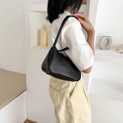 Bolso de hombro de cuero PU suave para mujeres color liso moda negro - Imagen 4 de 12