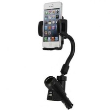 CAR MOUNT CHARGER HOLDER DC SOCKET USB PORT CRADLE SWIVEL PLUG-IN for PHONES