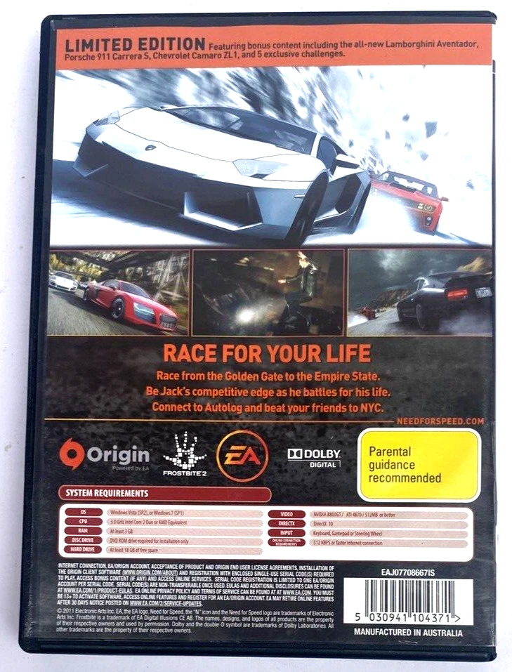 PC DVD-ROM GAME: NEED FOR SPEED, THE RUN / LIMITED EDITION, 2011 - GOOD COND. - Image 2 of 3