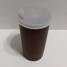 Vtg TUPPERWARE Brown Tumbler  Sheer Flat Sipper Seal Lid 1552 Sippy Cup Harvest