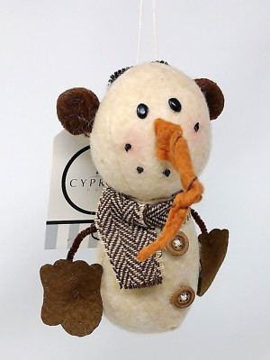 Plush Snowman Hanging Ornament Rustic Long Carrot Nose Scarf  Cypress Home NOS