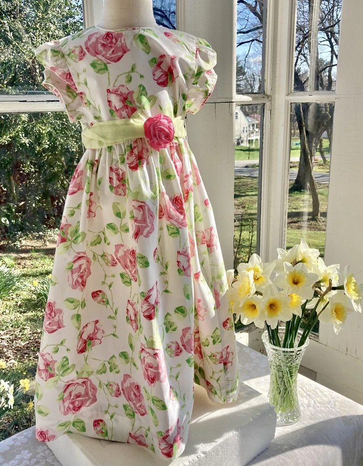 Heavenly! Girls Sz6 Special Occasion Dress Pink Roses Organza Bow - Image 2 of 4