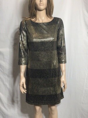 jessica howard black and gold dress Women's NWT Petite 3/4 Sleeve Gold-Black Sheath Size 10P GL1912
