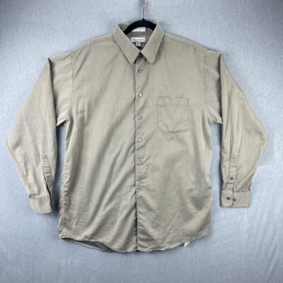 Methode Dress Shirt Men 16 34/35 Tan Lyocell Blend Brown Long Sleeve Pocket Soft