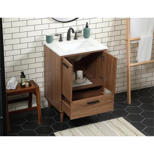 Elegant Decor Baldwin 24" Aluminum MDF Single Bathroom Vanity in Walnut Brown - Picture 8 of 8