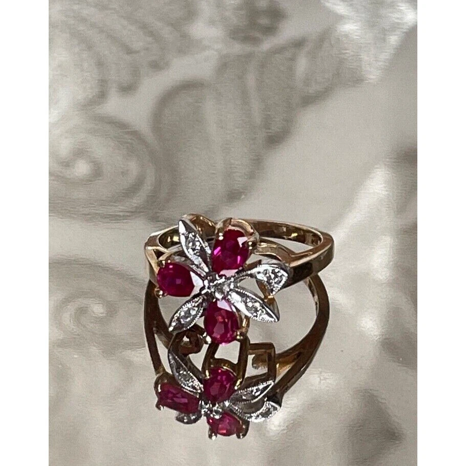 LINDO ANILLO ORO AMARILLO TOPACIO ROSA Y DIAMANTE FLOR TALLA 5.25 CIELO Foto 2 de 4