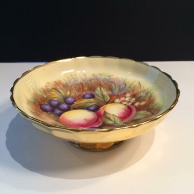 AYNSLEY ORCHARD FRUIT GOLD PEDESTAL BOWL SIGNED D