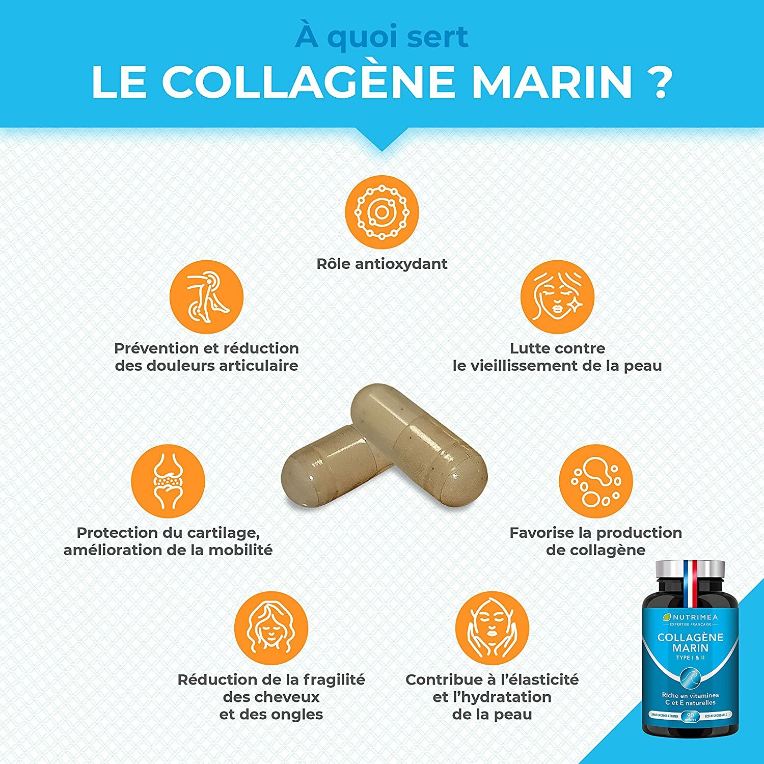 Collagène Marin Pur Naturel Type 1 et 2 Complexe de Haute Pureté