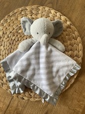 Cloud Island Gray Striped Elephant Security Blanket Lovey Lovie Satin Trim Baby