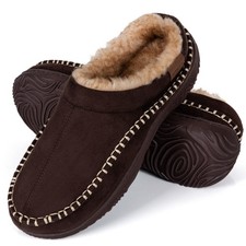 BOVTY Men's Moccasin House Slippers - Memory Foam Indoor Outdoor 10, Coffee