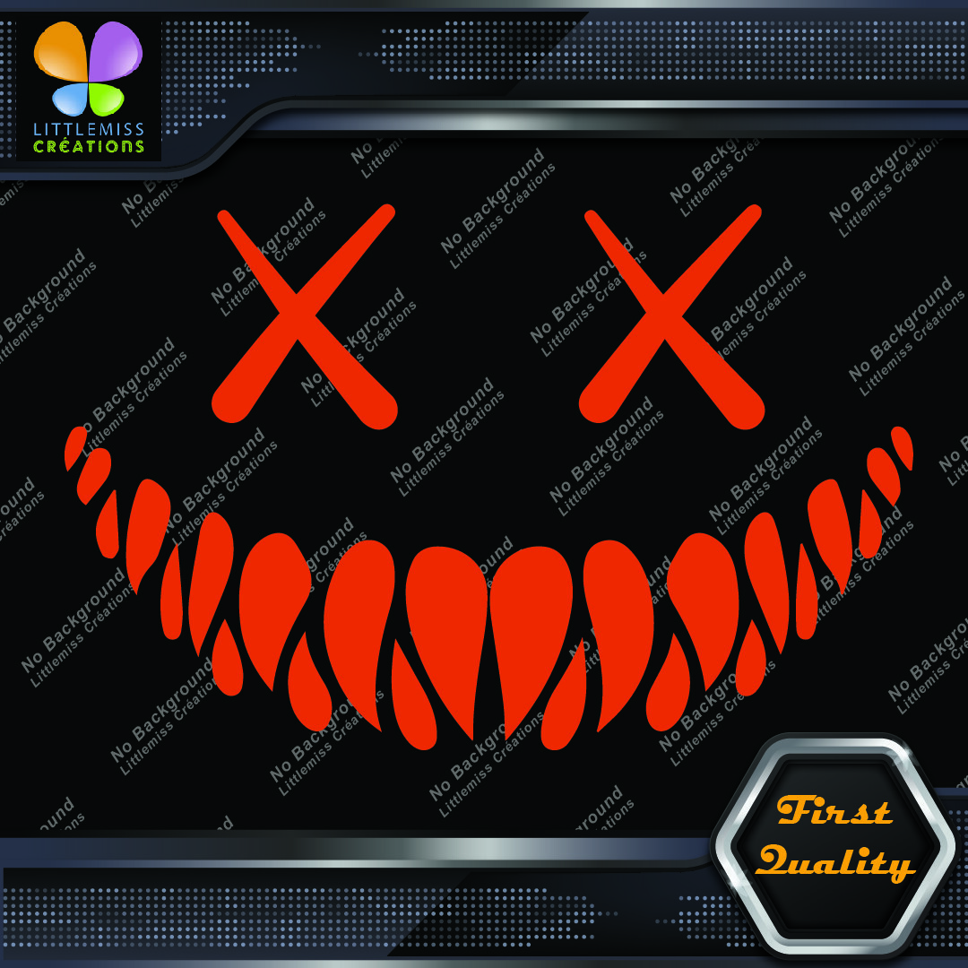 Creepy Smile Monster Scary Evil Face X Eyes Sharp Teeth Vinyls