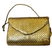 Vintage Gold Metal Mesh Clutch Purse with Chain Strap Glamour Chic Stylish 6 x4